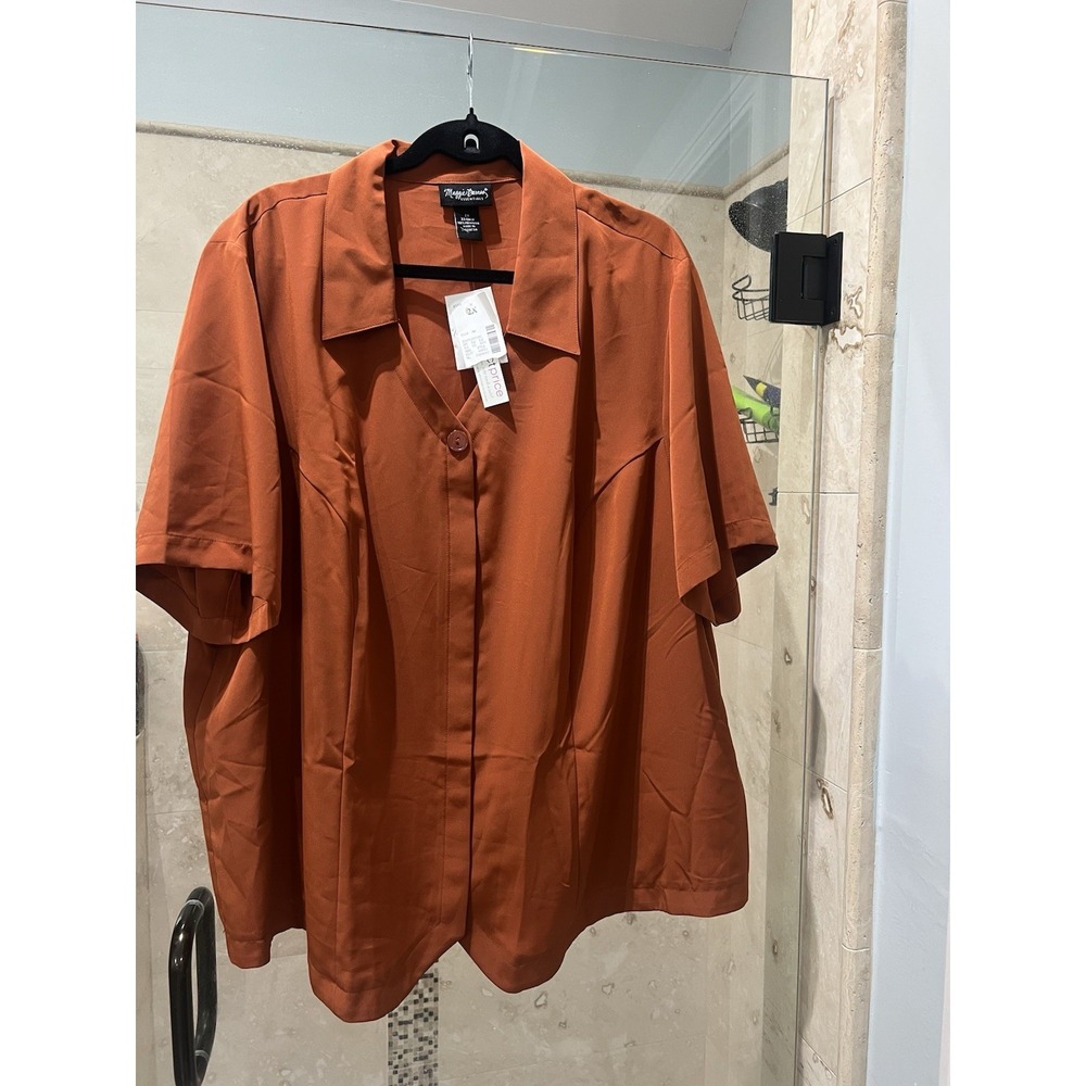 Maggie Barnes Womens Blouse 2X 22/24 Short Sleeve Rust Orange Button Up New